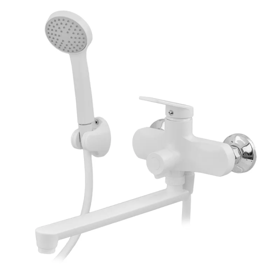 Змішувач для ванни Plamix Lucas-006 EURO SET білий зі шлангом, лійкою та кронштейном (PM0709) Харків