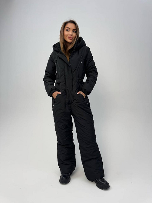 Женский теплый комбинезон из плащёвки на синтепоне Черный, 46/48 Одесса - изображение 5