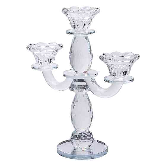 Yiwu Канделябр на 3 свічки 24×9×25 см свічник настільний декоративний на ніжці прозорий HP-4-65 Киев