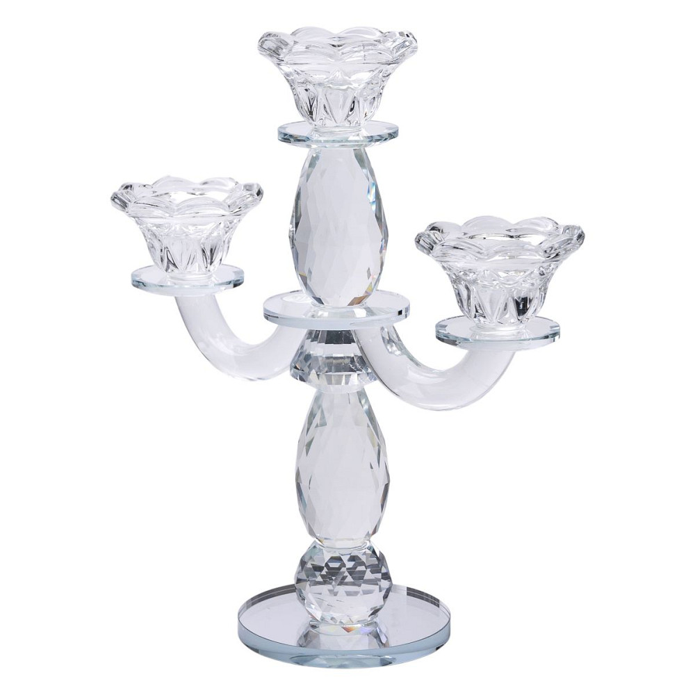 Yiwu Канделябр на 3 свічки 24×9×25 см свічник настільний декоративний на ніжці прозорий HP-4-65 Київ - фото 3