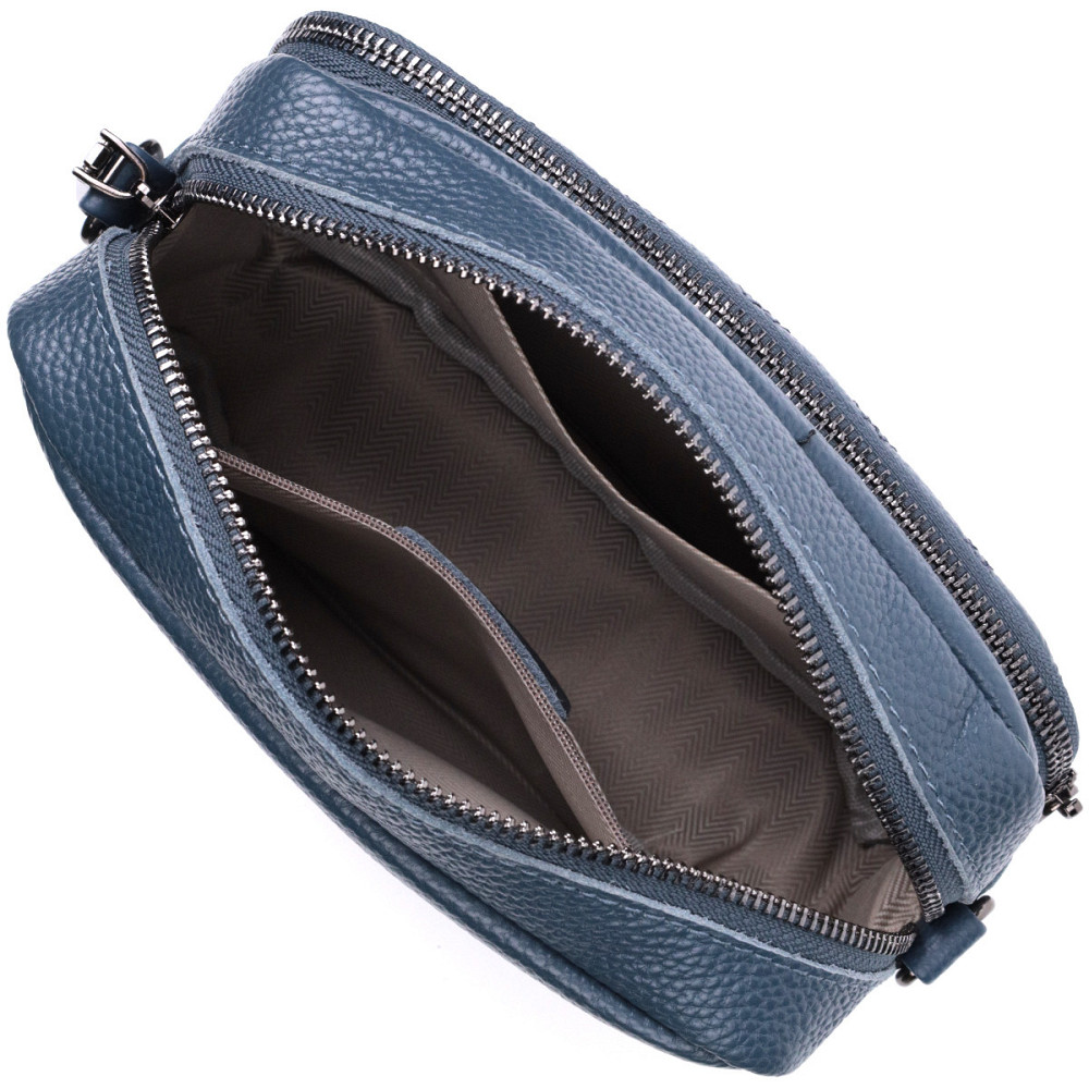 Стильная женская сумка прошитая ромбами на лицевой стороне из натуральной кожи Vintage 22636 Синяя Киев - изображение 9