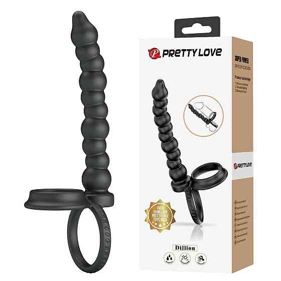 Кольцо-насадка Pretty Love Dillion для двойного проникновения, черная, 19 х 2.2 см Sex Aura Киев