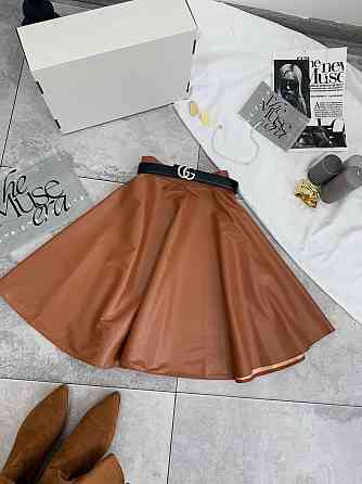 Женская базовая юбка солнце из эко-кожи Коричневый, 46/48 Одесса