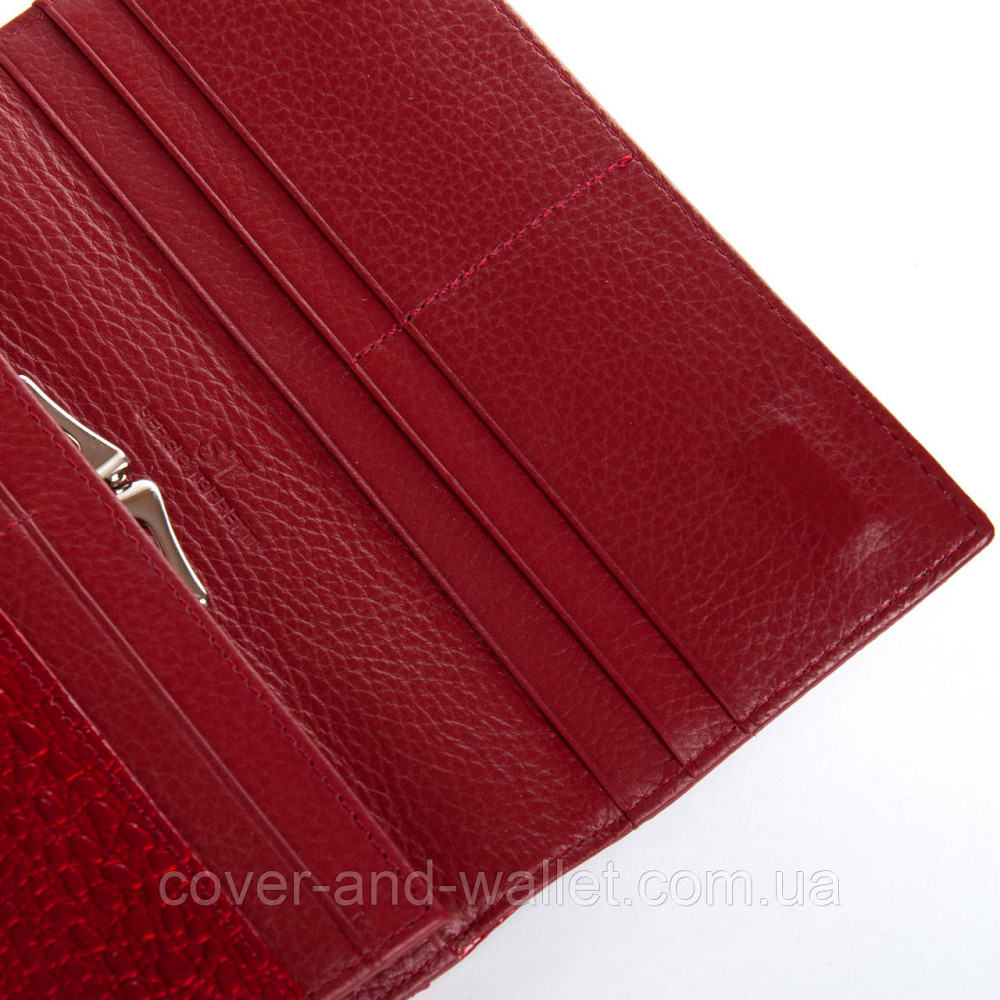 Лаковий жіночий шкіряний гаманець на магнітах червоного кольору ST Leather Київ - фото 8