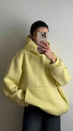 Жіноче тепле об'ємне базове худі оверсайз крою турецька тринитка на флісі Лимонний Одеса