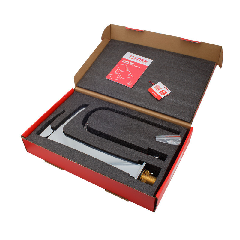 Высокий смеситель для умывальника Koer KB-15007-01 с водопадным изливом, хром (KR3448) Харьков - изображение 8