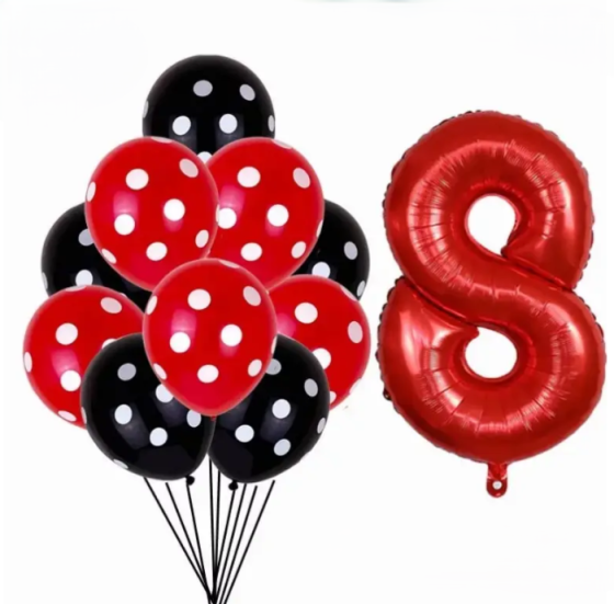 Шарики Леди Баг и шарик цифра 8 11 штук 32 дюйма красно-черный Киев