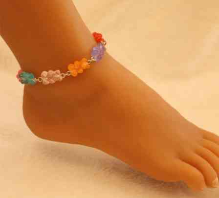 Браслет з ведмедиками різнобарвний на ногу - довжина 18см + 4см, регулюється, смола, цинковий сплав Київ