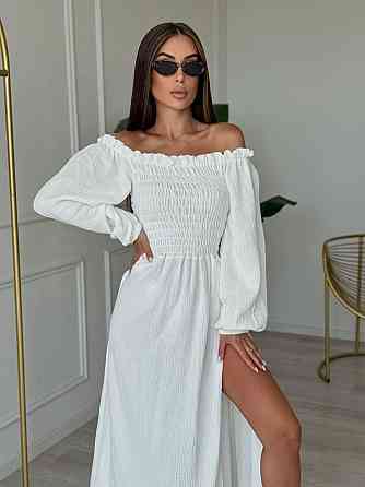 Жіноче романтичне плаття максі з натуральної тканини муслін 100% бавовна Білий, 46/48 Одеса