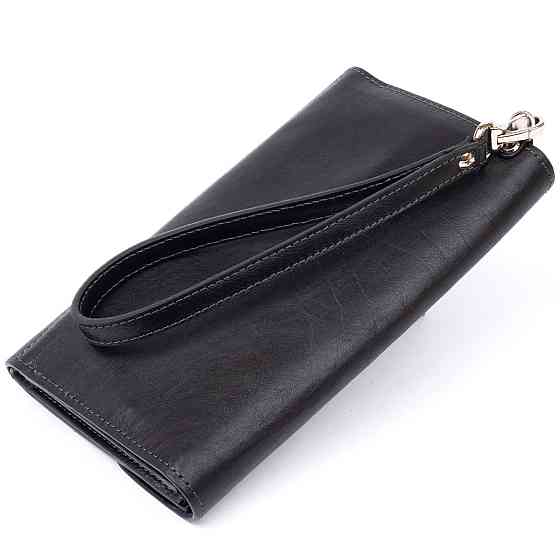 Горизонтальная барсетка-клатч мужская в гладкой коже GRANDE PELLE 11298 Черная Киев