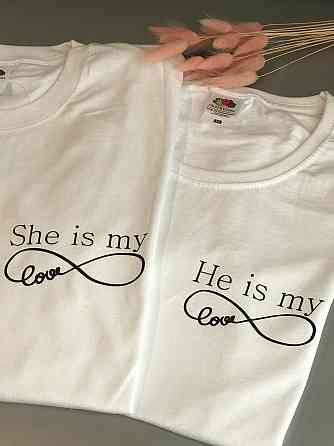 Парные футболки для парня и девушки с бесконечностью и надписью He is my \ She is my Черновцы