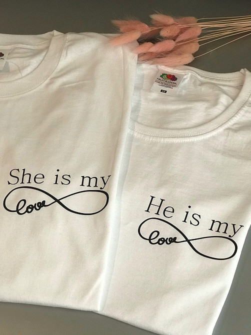 Парные футболки для парня и девушки с бесконечностью и надписью He is my \ She is my Черновцы - изображение 2