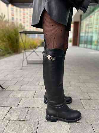 VLAMAX Стильні шкіряні чоботи жіночі демісезонні весна-осінь на низькому ходу чорні з натуральн Коломия