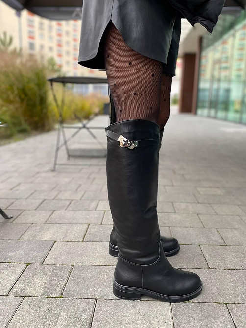 VLAMAX Стильні шкіряні чоботи жіночі демісезонні весна-осінь на низькому ходу чорні з натуральн Коломия - фото 6