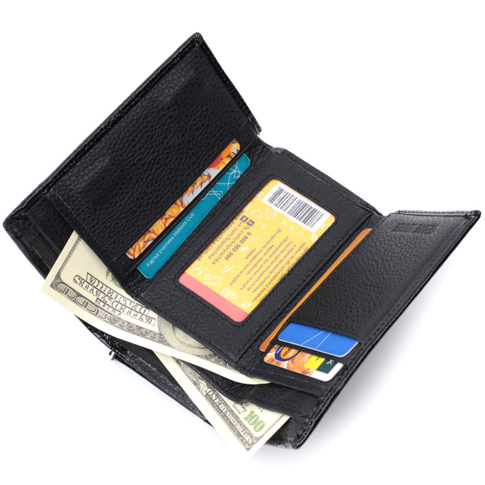 Жіночий гаманець у три складання з лакованої фактурної натуральної шкіри Чорний (ST Leather) Київ - фото 10