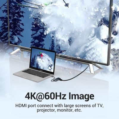 Концентратор Vention USB 3.1 Type-C to HDMI 4K60Hz/USB 3.0х3/RJ45/PD 87W 6-in-1 Mirrored Surface (TFFHB) Вінниця - фото 7