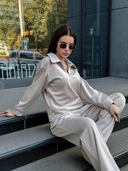 Жіночий базовий прогулянковий костюм на осінь щільний джерсі Беж, 44/46 Одеса - фото 3