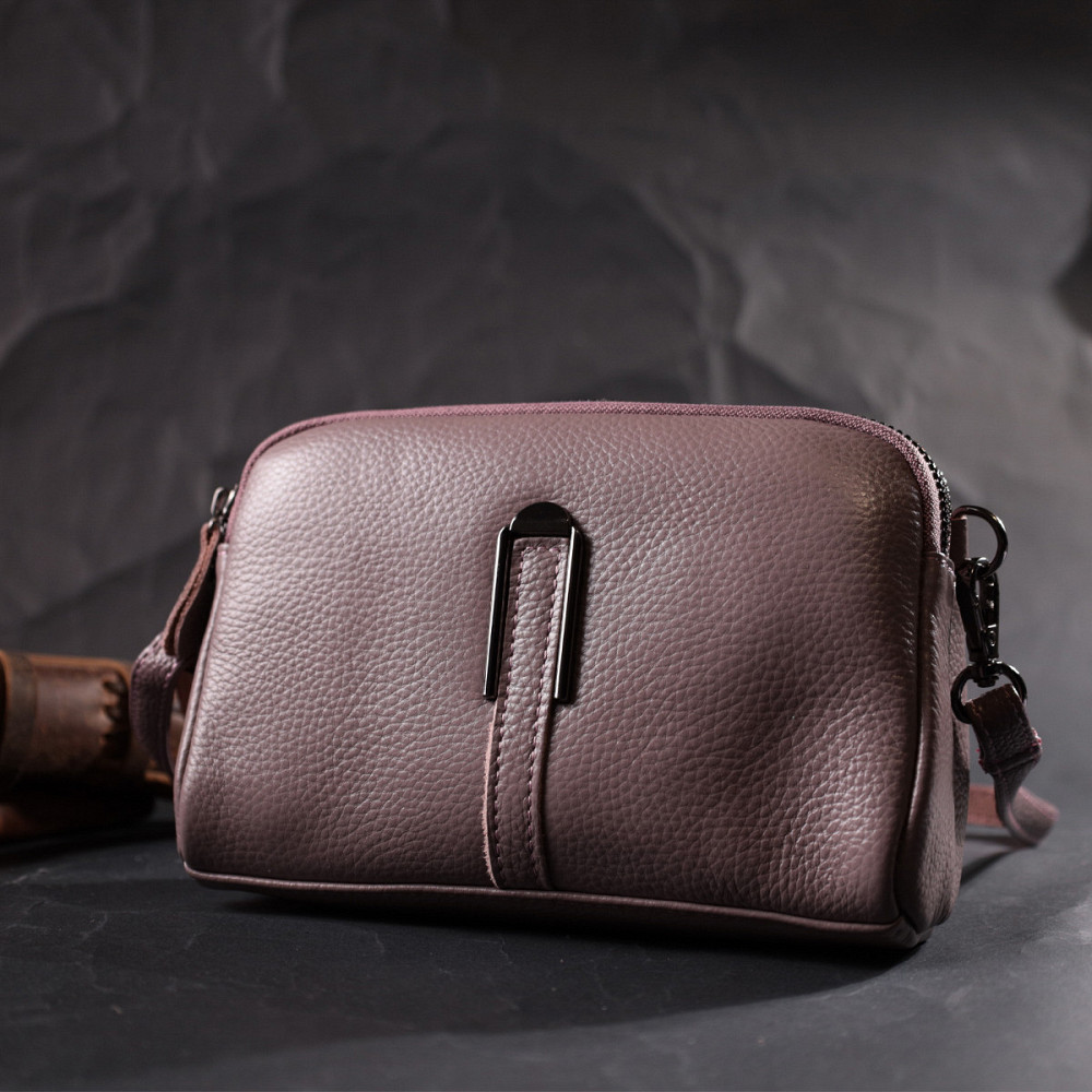 Сумка жіноча цікавого кольору на два відділення з натуральної шкіри Vintage 22279 Фіолетова Київ - фото 9