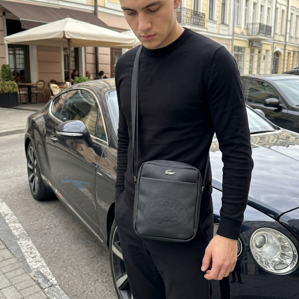 Чоловіча брендова сумка, барсетка на плече Lacoste, Лакоста (82423) чорна Київ - фото 6