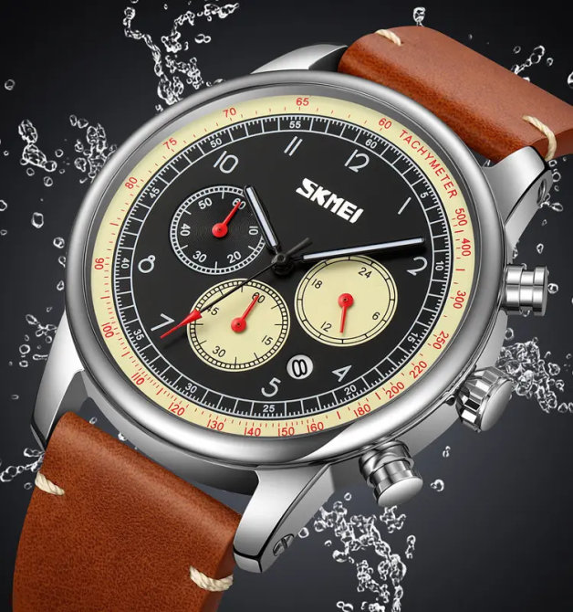 Часы наручные классические Skmei 9318 (Коричневый с бежевым циферблатом) Винница - изображение 6