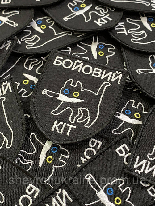 Шеврон бойовий кіт (Форма щит. На липучці) Розмір 8x7см Київ - фото 3