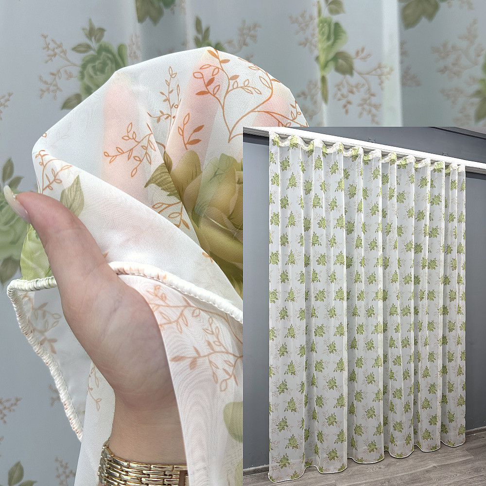 Тюль VR-Textil 1810т Шифон з принтом Білий з салатовий 300х270 см (40-673) Київ - фото 1