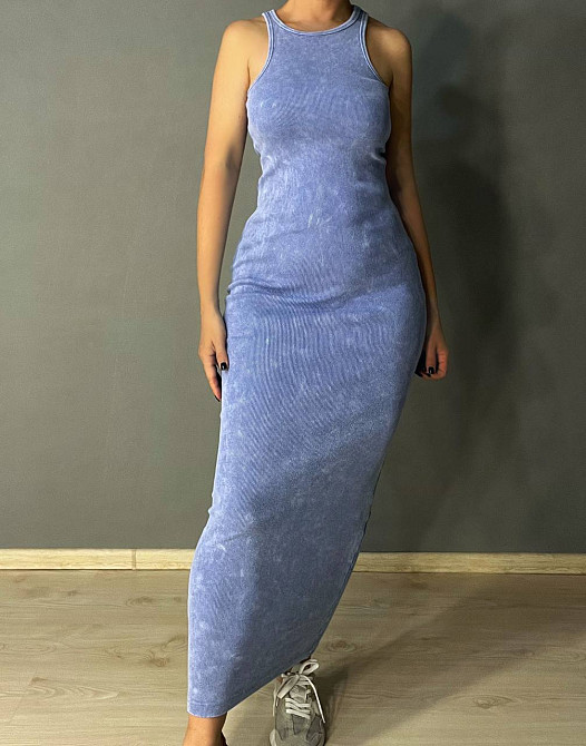 Сукня жіноча MMC 240030 довга майкою варена тай-дай в рубчик, блакитний, one size Київ - фото 12