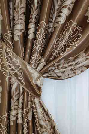 Комплект готовых штор VR-Textil Блэкаут-софт Корона № 1278ш(А) Коричневый с капучино 150х270 см 2шт (33-0124) Киев