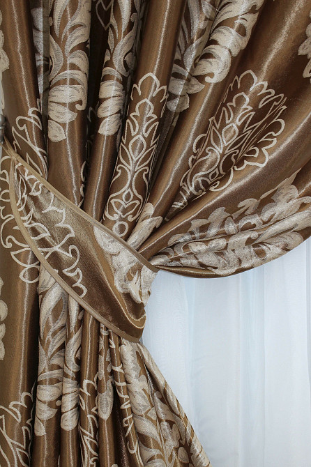 Комплект готовых штор VR-Textil Блэкаут-софт Корона № 1278ш(А) Коричневый с капучино 150х270 см 2шт (33-0124) Киев - изображение 4