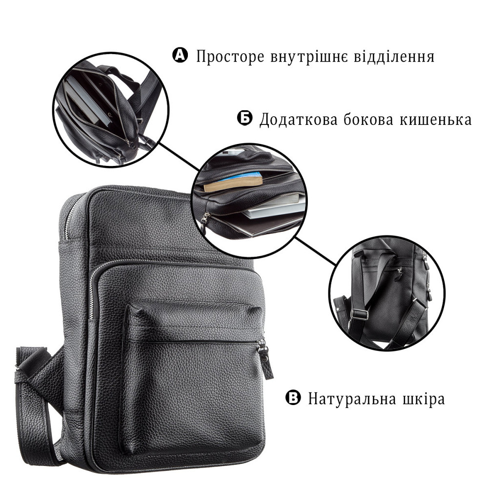 Рюкзак Shvigel 11185 з натуральної шкіри Чорний Київ - фото 14