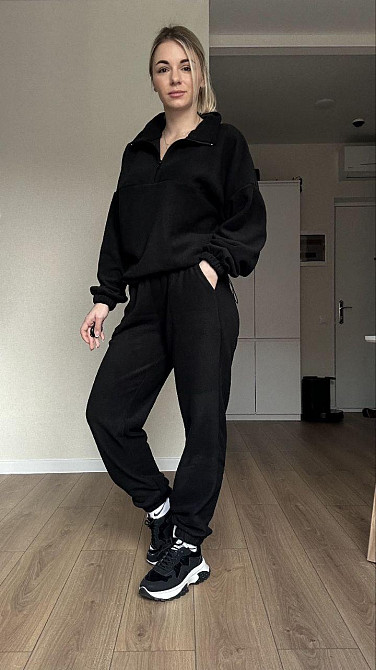 Жіночий теплий прогулянковий костюм-двійка: кофта та штани з полар флісу Чорний, 42/44 Одеса - фото 2