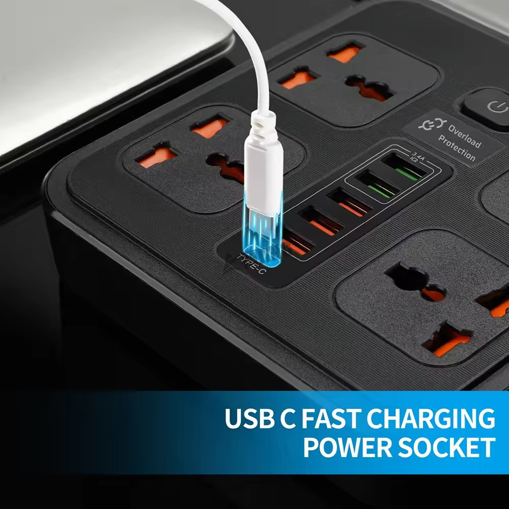 Мережевий фільтр BKL-666 1 QC3.0 + 1 PD20W + 5 USB, 100-250V, 10А, 4 розетки, чорний Кам'янець-Подільський - фото 3