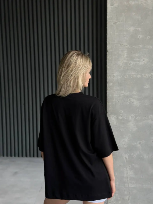 Футболка оверсайз женская длинная с рисунком Черный Микки+Минни 50/52 Харьков - изображение 2