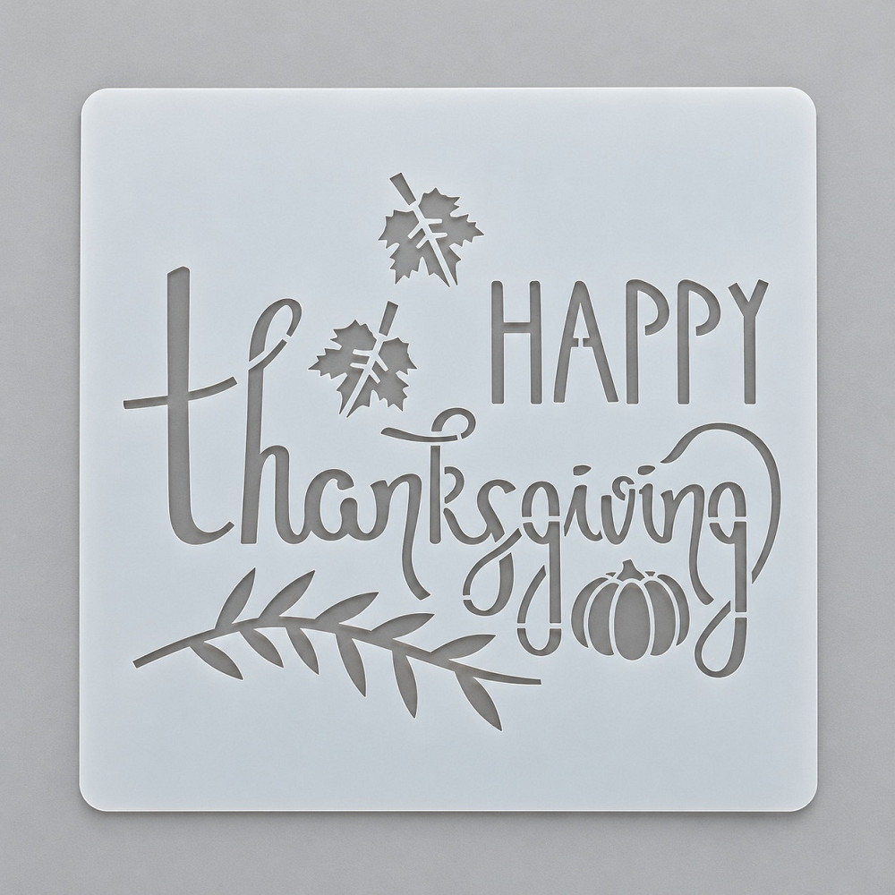 Трафарет на Хелловін з написом Happy Thanksgiving гарбузом та осіннім листям для декорування торта Київ - фото 1