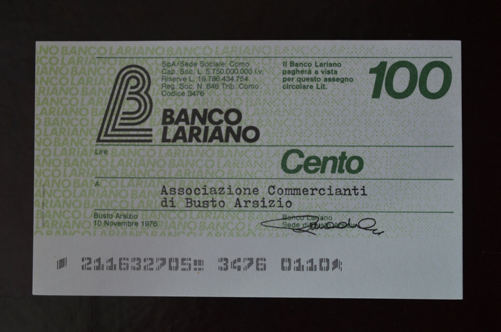 Чек. Италия 100 Лир 1976год (ЧК-1) ЛОТ 23 Полтава - изображение 1