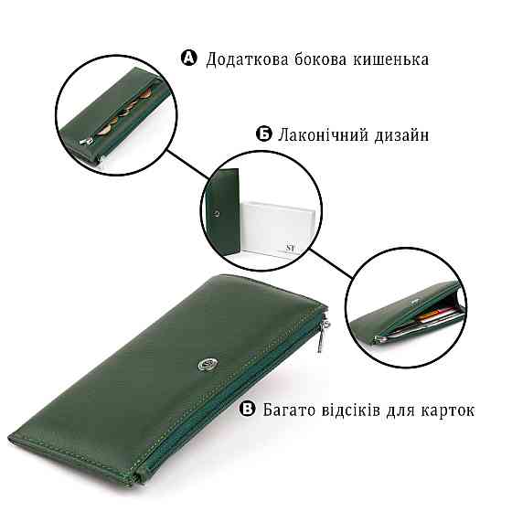 Горизонтальний тонкий гаманець зі шкіри унісекс ST Leather 19328 Зелений Київ
