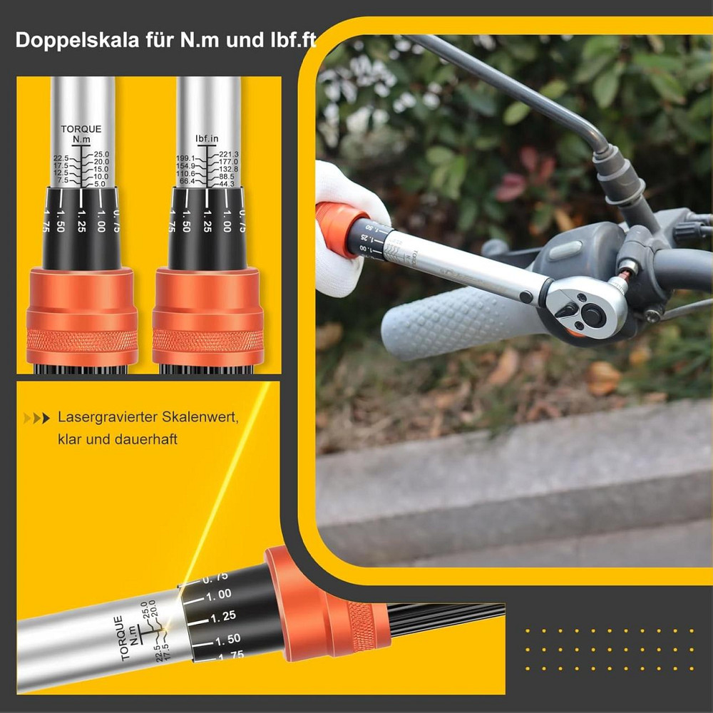 Динамометричний ключ ATsafepro AT215A002 мультиколірний 1/4" 5-25 Nm 72 зубці набір 15 шт для велосипеда і мотоцикла з насадками Київ - фото 5