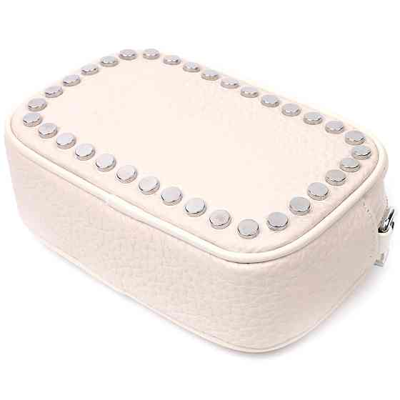 Кожаная сумка декорированная металлическими кнопками Vintage 22334 Белая Киев