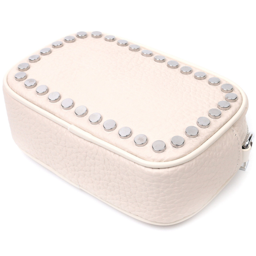 Кожаная сумка декорированная металлическими кнопками Vintage 22334 Белая Киев - изображение 5