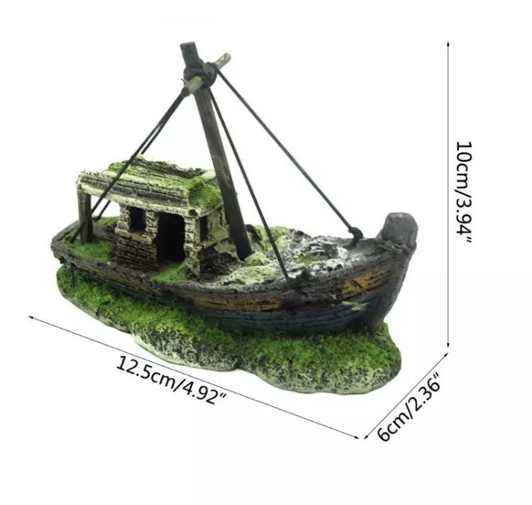 Декор для акваріума "Затонувший кораблик" - розмір 12,5*10*6 см, смола, акваріумний декор Київ - фото 5