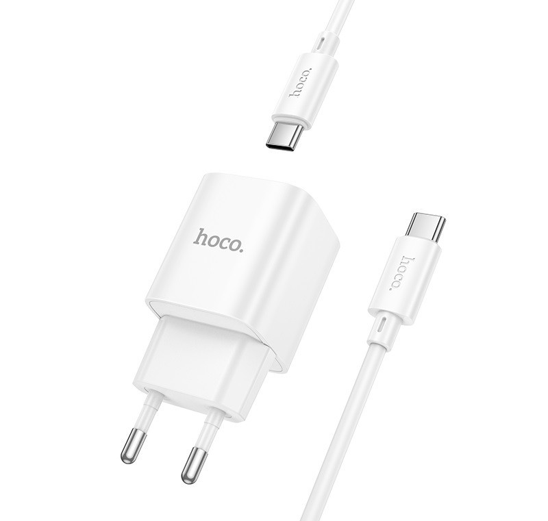 Мережевий зарядний пристрій з кабелем HOCO C146A Charm single port PD20W charger set (C to C) (EU) White Одеса - фото 4