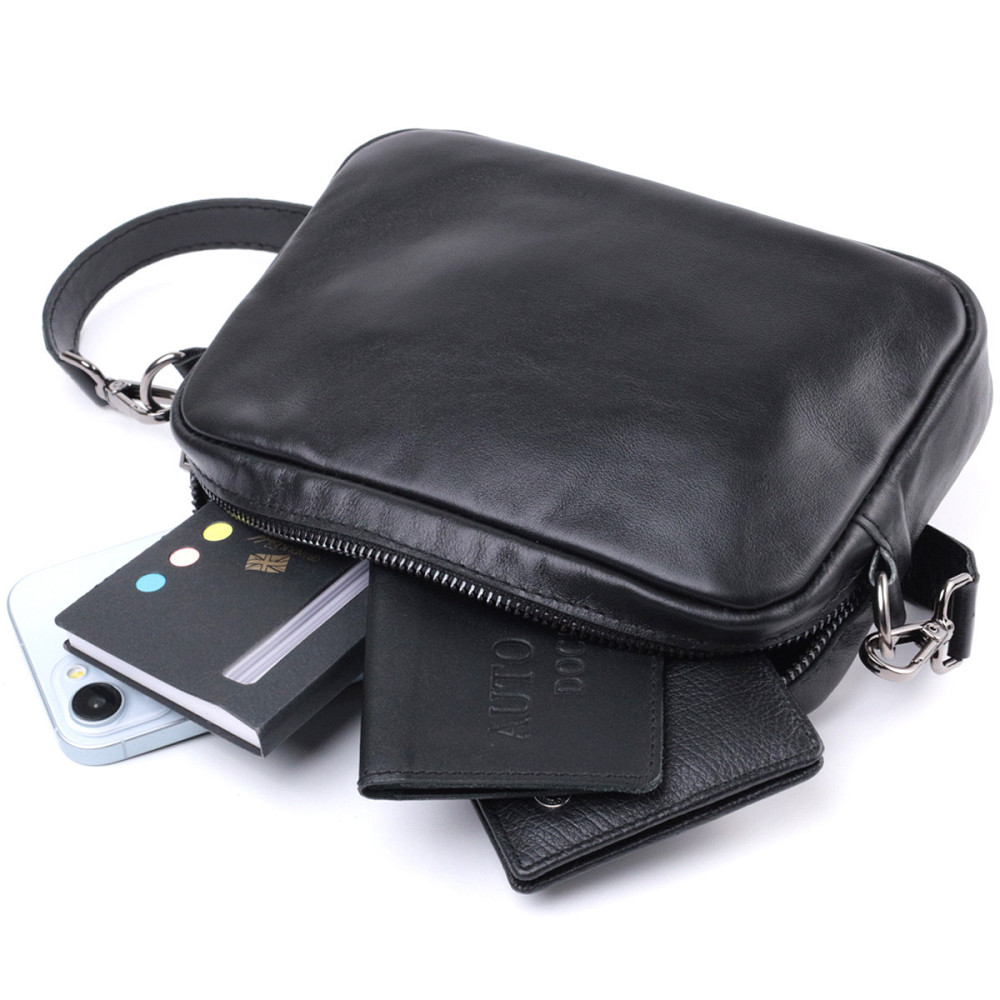 Класична сумка крос-боді з гладкої натуральної шкіри Чорна (SHVIGEL) Київ - фото 2