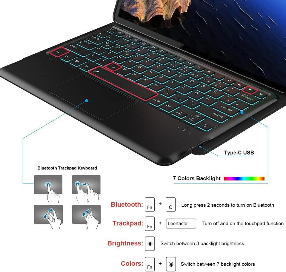 Чохол-клавіатура з підсвічуванням та тачпадом для планшета Lenovo Tab P12 12,7 дюймів 2023 Дніпро - фото 7