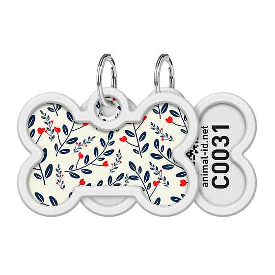 Адресник для собак і котів металевий WAUDOG Smart ID з QR паспортом, малюнок "Рослини", кістка, Д 40 мм, Ш 28 мм Київ