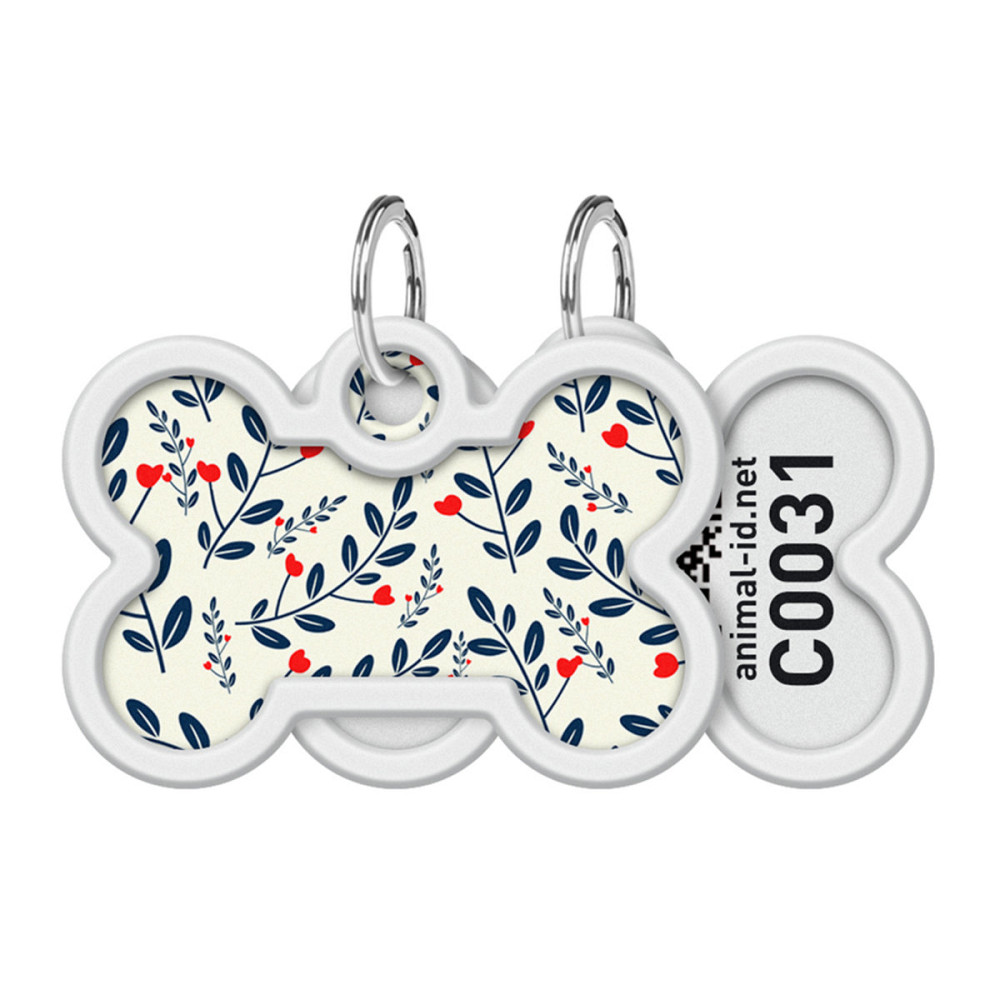 Адресник для собак і котів металевий WAUDOG Smart ID з QR паспортом, малюнок "Рослини", кістка, Д 40 мм, Ш 28 мм Київ - фото 1