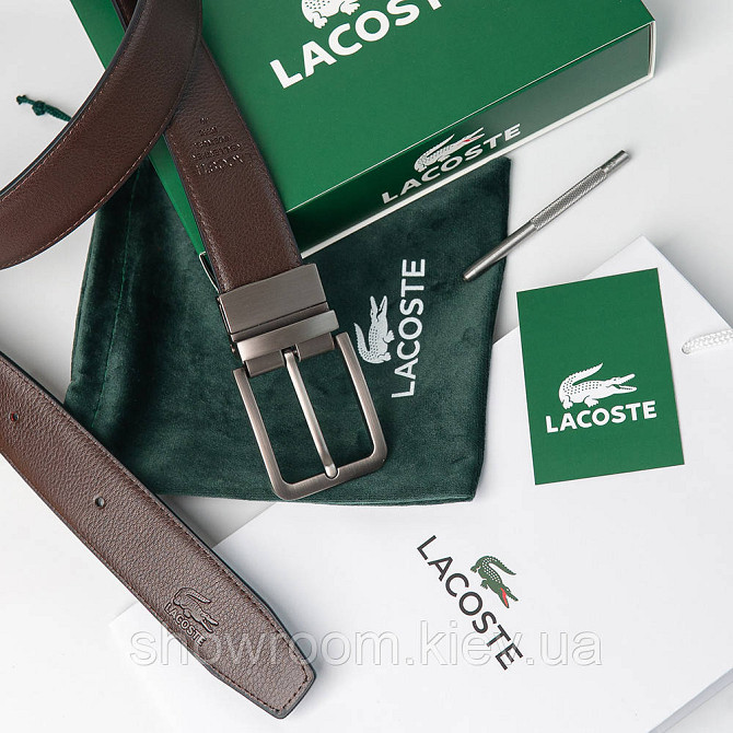Двосторонній шкіряний ремінь з натуральної шкіри Lacoste (985) Київ - фото 7