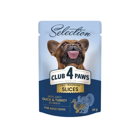 Корм для собак малых пород CLUB 4 PAWS Premium Plus Selection кусочки с уткой и индейкой в соусе, 85 г Винница