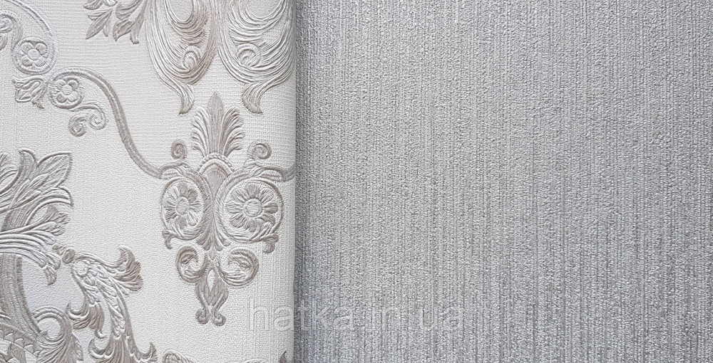 Шпалери вінілові на флізеліні AdaWall Seyyah 1.06х10 однотонні тонкі смуги структурні сірі сріблясті Київ - фото 2