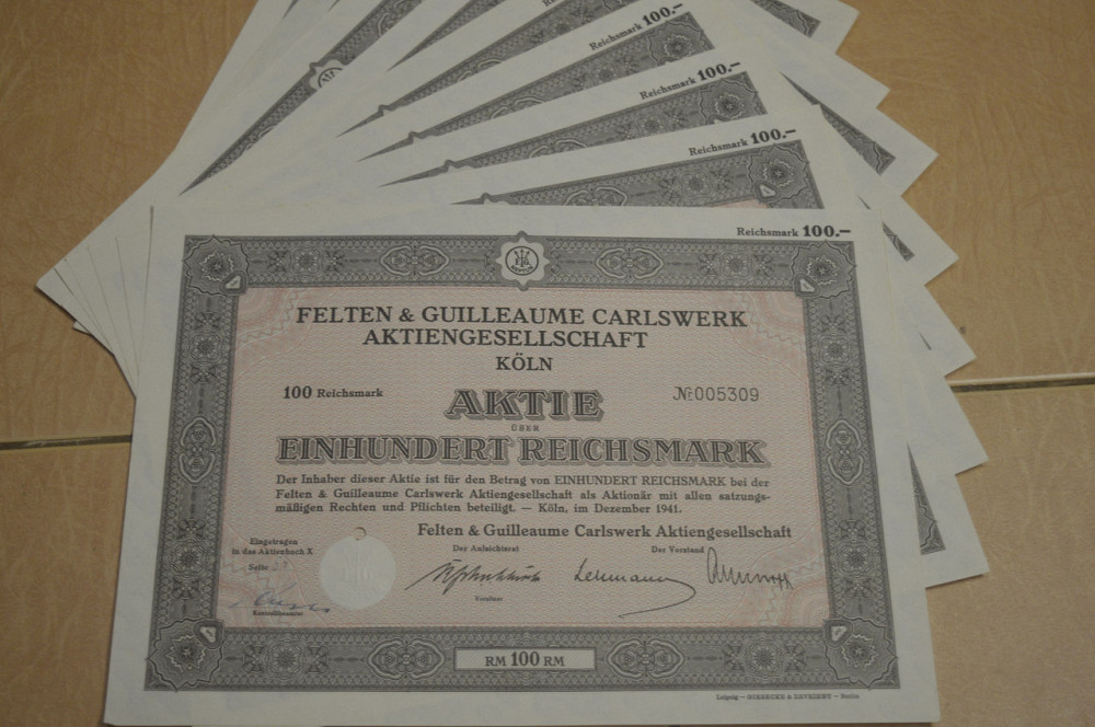 Акция. Германия. Felten Koln 100 reichmark 1941 год aUNC-UNC (5 - 14) Полтава - изображение 1