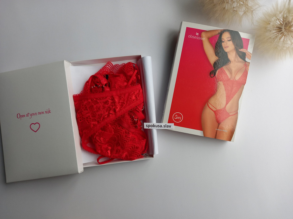 Жіноче мереживне боді Obsessive Lovlea Teddy  L-XL червоне Славута - фото 3